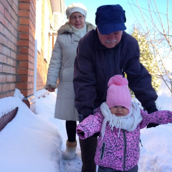 first winter snow experience with grandpa and grandma